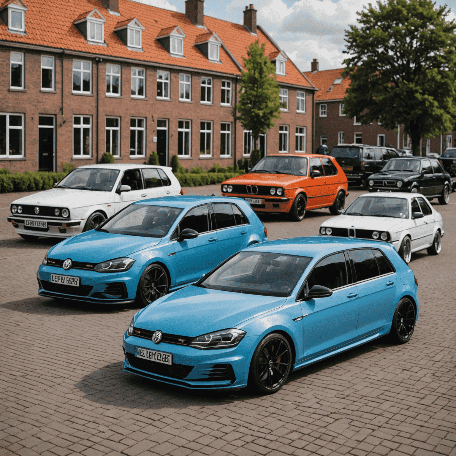 Vijf populaire aangepaste auto's in Nederland, waaronder een gemodificeerde Volkswagen Golf en een custom BMW